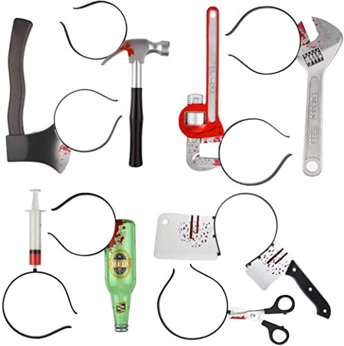 Halloween Horror Hair Bands Zombie Headbands Cleaver Axe Scissor Hammer Pattern Headbands for Halloween Scary Costume Party Decorations 8 Pieces Horror Cleaver Axe Scissor Hammer P