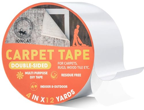 IONCAT Double Sided Carpet Tape Heavy Duty, Tape for Carpet Extra Strong, Rug Gripper for Carpets and Rugs, Gripper Rug Tape Cloth for Hardwood and Vinyl Floors, Removable, 4 Inches x 12 Yards