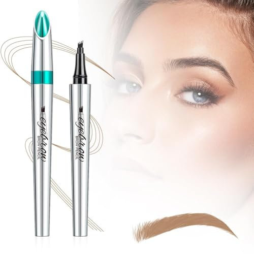 Augenbrauenstift Wasserfest, 3D Microblading Augenbrauenstift Eye Brow Pencil mit 4 Gabelspitze Applikator, Dunkelbraun Eyebrow Pencil Erzeugt Mühelos Natürlich Aussehende Brauen (Hellbraun)