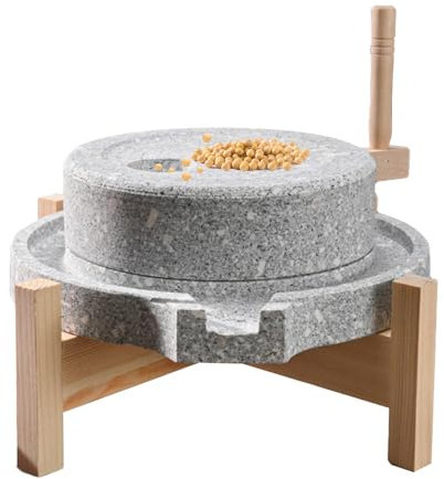 Molinillo de piedra de mano de piedra azul natural con soporte de madera, molinillo manual de grano para especias, arroz, sésamo, pulverizador de especias pequeño para el hogar, opción de molienda en