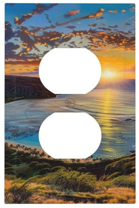 Sunrise Over Hanauma Bay Oahu Hawaii bedruckte Schalterplatte - Einzel-Gang-Schalter, Duplex-Steckdose, Wandplatte, dekorative Frontplatte, elektrische Schalterplatte für Wohnzimmer, Heimdekoration