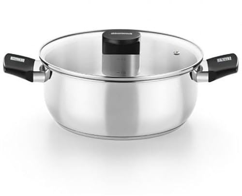 Monix - Cacerola de acero inoxidable de 5,7 L, capacidad de 5 a 6 L, sin revestir, con tapa, fondo difusor de 4,5 mm, plateado/acero inoxidable