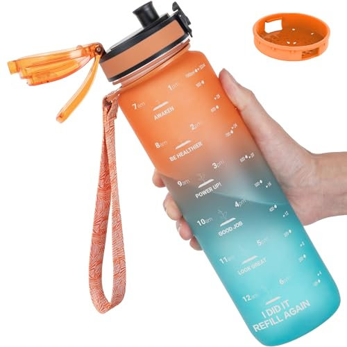 GOPPUS 1000ML/32OZ Bottiglia d'acqua in Tritan prova di perdite Bottiglia sportiva con chiusura a chiave Flip Top Bottiglia palestra motivazionale con indicatori di tempo per tutti i giorni, ciclismo
