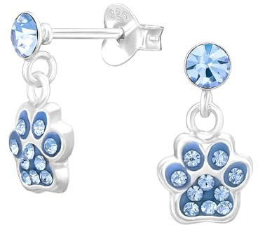 Monkimau Pfotenabdruck Kinder Ohrringe | Kristallen 925 Silber | Mädchen Ohrstecker Schmuck | Hypoallergen & Nickelfrei | Kinderohrringe Geschenkidee