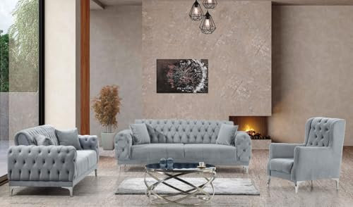 Bienne Furniture Couchgarnitur Jumeirah (Grau, 3-Sitzer + 2-Sitzer + Sessel)