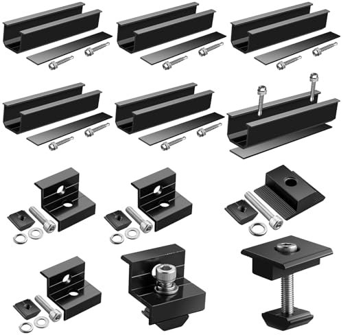 GETLITOOL Solarmodul Halterung, PV Halterung Montageset zur Montage 2 Module-12cm Alu Schiene, Verstellbare Klemme für 30-35MM Module, Solarpanel Halterung Flachdach Trapezblech Ziegeldach| Schwarz