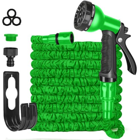 Tubo Acqua Giardino, Canna Acqua Giardino da 30 Metri con 8 Modalità Pistola a Spruzzo Tubo Espandibile da 3/4 e 1/2 Pollice Adattatore Flexible Garden Hose, Verde