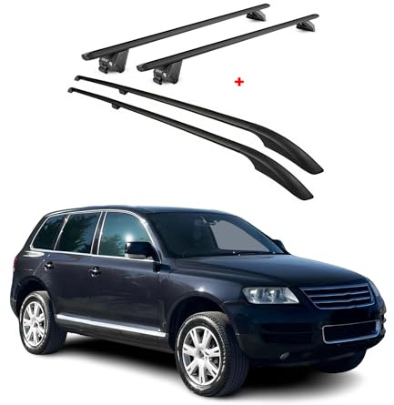 OMAC Dachträger für VW Touareg 7L 2002-2010 Alu Schwarz | inkl. Dachreling (Set), Querträger, Grundträger