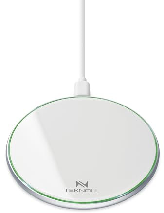Teknoll - Caricatore Wireless 15W, Pad di Ricarica Rapida con LED Circolare Indicatore, Cavo USB-C 160cm Incluso, Compatibile con Smartphone Wireless, Design Ultra Sottile e Sicuro
