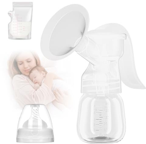 Anluomania Extractor de Leche Manua, 180mL Sacaleches Manual, Colector de Leche Materna sin BPA, con 30 Bolsas Leche Materna, Biberón Tetina, Pequeño Portátil, Ideal para Madres durante la Lactancia