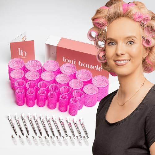 loui bouclé® – Lockenwickler Set Premium mit Klammern [48 Stück - 24 Lockenwickler & 24 Metallklammern] - 4 verschiedene Größen für große Locken ohne Hitze – hair curler with clips - 55, 44, 36, 25mm