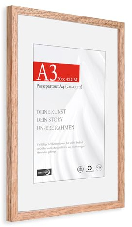 HIMEETIME® 1x Bilderrahmen für DIN A3 30 x 42 cm Natur Holz Eiche Dünner Rahmen,Posterrahmen Groß Collage,Picture Frame 29,7 x 42cm,Kleiner Posterrahmen - Nur zur Wandmontage