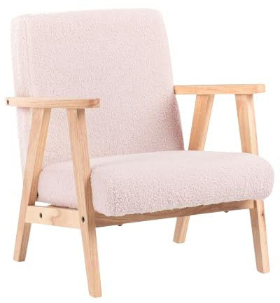 Beliani Kids Armchair Upholstered Chair for Children Wooden Legs Pastel Pink Linde