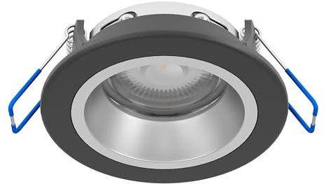 EGLO Einbaustrahler Yebra, Ø 8,7 cm, Deckenspot Badezimmer dimmbar | Bad Deckenstrahler aus Kunststoff in Schwarz, dekorativer Ring in Silber/ Gold, warmweiß - kaltweiß, IP44
