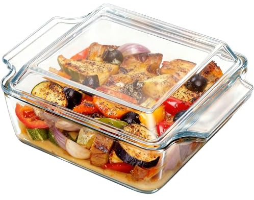 WPPQWP Auflaufform Klein Glas, Transparent Mini Auflaufform für Heißluftfritteuse, Backofen, Mikrowellenherd, 21 x 16,5 x 8,5cm (1L mit Deckel)