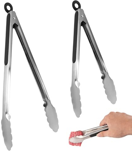 Lot de 2 Pinces de Cuisine en Acier Inoxydable pour Cuisson au Barbecue | Pince Alimentaire Cuisine avec Poignée Antidérapante, Verrouillables Pince de Cuisine Résistant à la Chaleur 23 cm et 30,5 cm