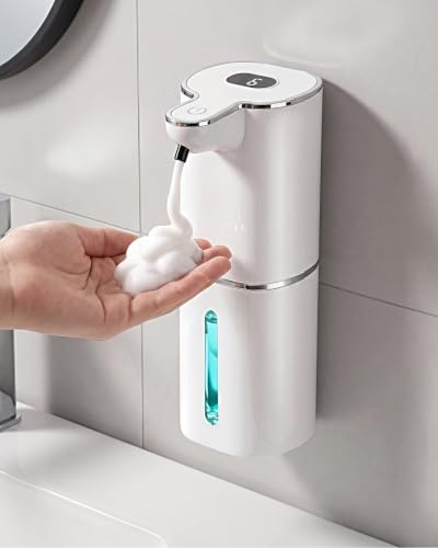 YOLIN 6-Stufig Einstellbare Seifenspender Automatisch Wandmontage, Schaum | Mit Digitalem Display, no Touch, USB Wiederaufladbar Elektrischer Seifenspender mit Sensor, 380ml, IPX5, für Küche und Bad