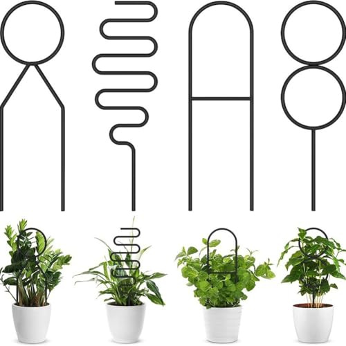 FACAIIO Lot de 4 plantes grimpantes en métal de forme irrégulière, roses, philodendrons et jasmin, pour l'intérieur et l'extérieur, 34 x 10 cm