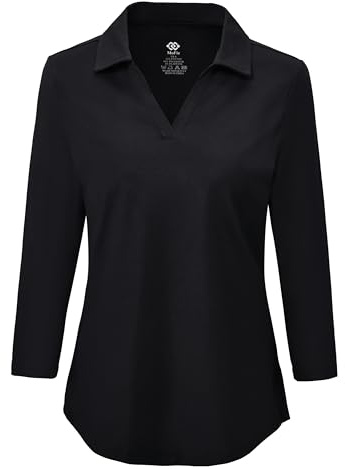 MoFiz Golf Poloshirt Damen 3/4 Ärmel Polohemd Baumwolle Arbeit Oberteil | V-Ausschnitt Polo für den Alltag, Freizeit, Business, Arbeit oder andere Outdoor-Sportarten.