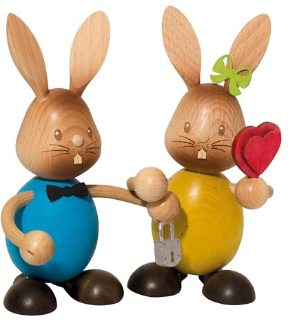 Kuhnert Drechslerei Osterdekoration/Osterhase „Stupsi Hasepaar“ 11 cm, aus feinstem Holz, für EIN Bezauberndes Osterfest oder eine dauerhafte Dekoration, Holzkunst Made in Germany