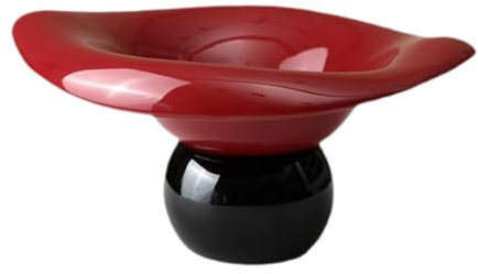 Bol Piédestal, Bol sur pied décoratif rond, collations à pain, fête de fruits, rouge blanc(Red Black)