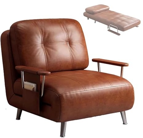 Klappbares Schlafsofa mit 5-fach verstellbarer Rückenlehne, umwandelbarer Schlafsessel, gewachstes Ledergewebe, Tragfähigkeit 200 kg, ideal für kleine Räume