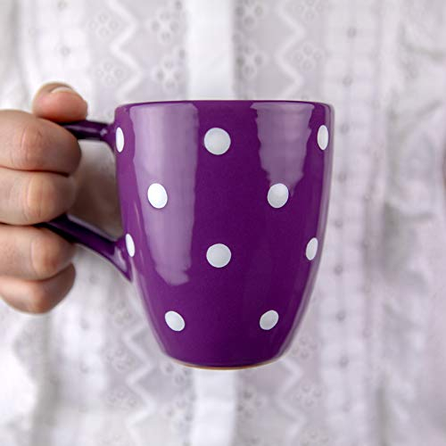 City to Cottage® - Keramik Kaffeebecher 300 ml | Lila und Weiß | Polka Dots | Handgemacht | Keramik Geschirr | Kaffee Tee Becher