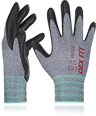 DEX FIT Nitrilschaum Arbeitshandschuhe FN330 – 3D-Komfort, Dehnbare Passform, Fester Griff, Dünn und Leicht, Touchscreen, Langlebig, Atmungsaktiv, Maschinenwaschbar; Grau L (9) 3 Paare