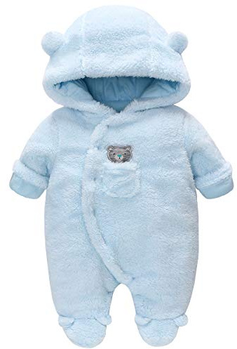 Baby Winter Schneeanzug Baby Strampler, Junge und Mädchen Einteiliger Anzug mit Kapuze, Kleinkind Oberbekleidung Schneeanzug Set Dick und Warm,Blau 9-12 Monate
