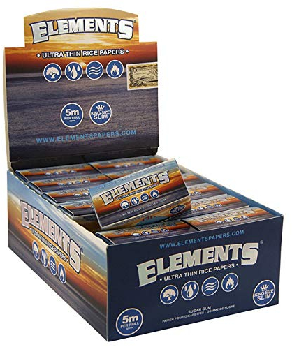 Elements Ultra Thin Rolls aus Reis, 5m-langes Zigarettenpapier, King Size Slim 1 Box (24 Rollen)