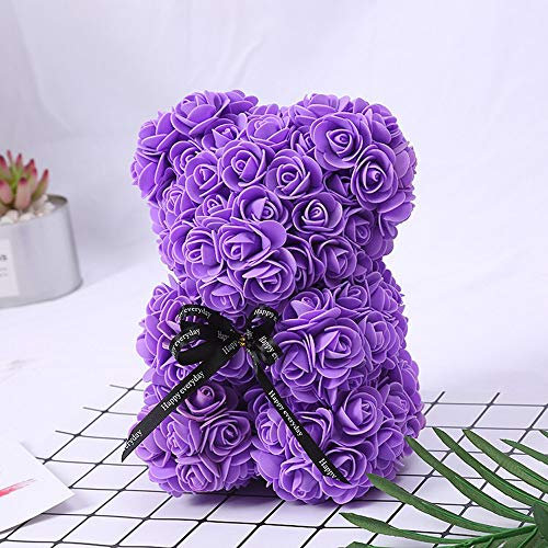 YONII Rose Bear Eternal Flower Teddy Bear Artificial Flowers Valentine's Day Wedding Anniversary Birthday Gifts Toys Decoration for Girlfriend Wife (Purple)