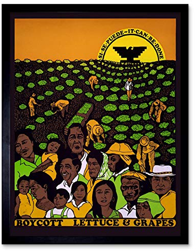 Wee Blue Coo Propaganda Political United Farm Workers Grape Lettuce Boycott Art Print Framed Poster Wall Decor Kunstdruck Poster Wand-Dekor-12X16 Zoll