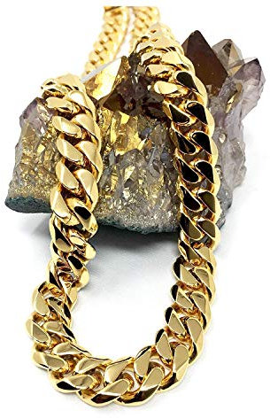 Gold Cuban Curb Link Chain Necklace for Men/Women Real 11MM 14K Diamond Cut Heavy w Solid Thick Clasp Hip Hop (22)