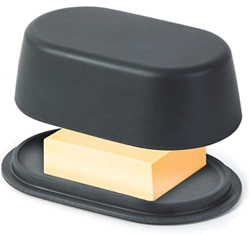 Grand beurrier plastique gris foncé moderne avec couvercle anti-odeur | Passe au lave-vaisselle et au micro-ondes | Dimensions parfaites pour un rangement au frigo d'une plaquette de 250 G de beurre