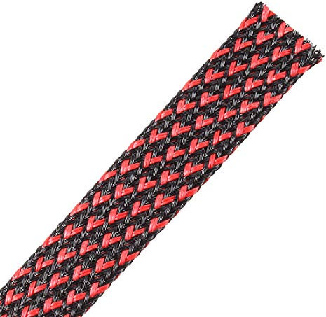 sourcing map PET Expandable Cord Protector, 19.5Ft-12mm Wire Loom Cable Sleeve Black and Red