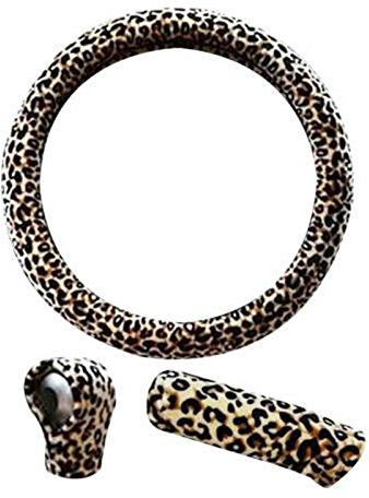 Universal Auto Lenkradhülle,MoreChioce 38cm Winter Beige Leopard Lenkradbezug Warm Lenkradabdeckung Anti Rutsch Lenkradschoner Lenkrad Abdeckung