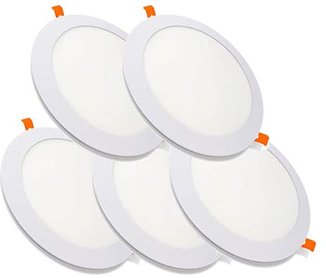 MUNDDY® - PACK DE 5 Downlight LED Panel Empotrable Redondo, iluminacion 20W, 3000k Blanco Cálido, marco blanco Driver incluido. Envio desde Madrid