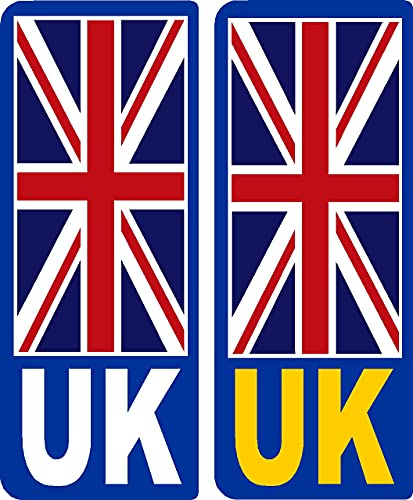 2 x UK v2 Union Jack Flag Car Number Plate Vinyl Stickers United Kingdom EU Brexit GB by Ellis Graphix