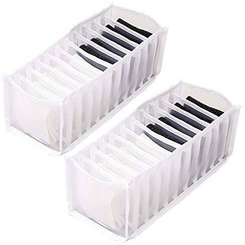CBOO Aufbewahrungsboxen für Unterwäsche/Krawatten/Socken/Bh aufbewahrung, Faltbox Schubladen Organizer Ordnungssystem Kleiderschrank (Weiß, 11 Fächer +11 Fächer)