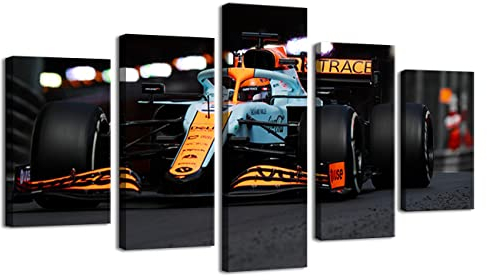 ZHONGYUTONG Mclaren F1 Auto Kunstdruck mit Rahmen 5 Stück Rennwagen Sport Leinwand Wandbilder Fahrzeug HD Gemälde Poster für Schlafzimmer Dekor (150x80cm)