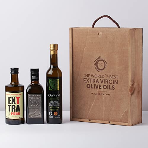 Les meilleures Huiles d'Olive Vierge Extra du Monde (Olive Japan 2021) - Pack de 3 bouteilles de 500 ml (Boîte en bois)