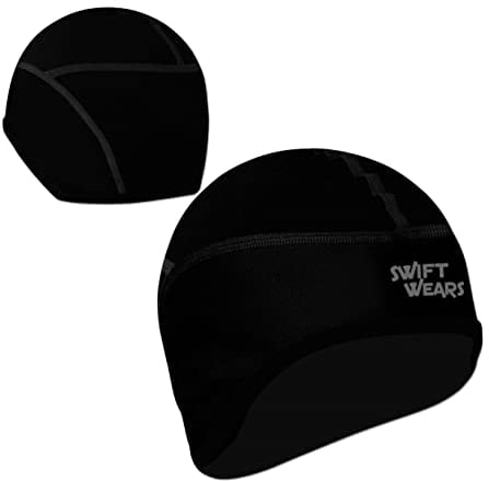 Skull Cap Windproof Thermal Under Helmet Cycling Running -Winter Bicycle Hat Headwear Men Women Head Ear Warmer Under Bike Helmet Liner (Black)