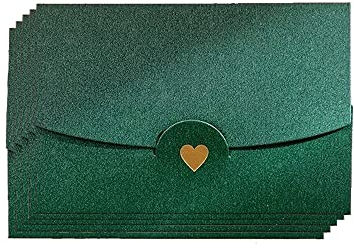 Mini Briefumschläg, 50 Stück Geschenkkarte Umschlag, Mini Umschläge Grün, mit Herz Verschluss, für Diy GeschenkKarten Weihnachten Valentinstag Geburtstagsfeier Geschenk Card(Grün)