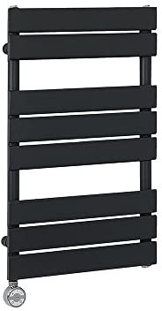 Milano Lustro 400W Black Flat Panel Electric Heated Towel Rail Thermostatic - 825mm x 450mm