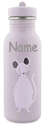 Edelstahl Trinkflasche für Kinder mit Namen graviert von Trixie ultraleicht auslaufsicher Trinkschnabel für Kinder ab 3 Jahren Maus 500ml