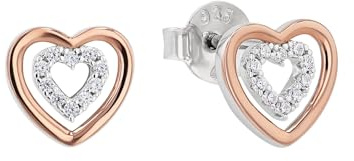 Amor Ohrstecker 925 Sterling Silber Damen Ohrschmuck Stecker, mit Zirkonia synth., 0,9 cm, Bicolor, Herz, Kommt in Schmuck Geschenk Box, 2034733