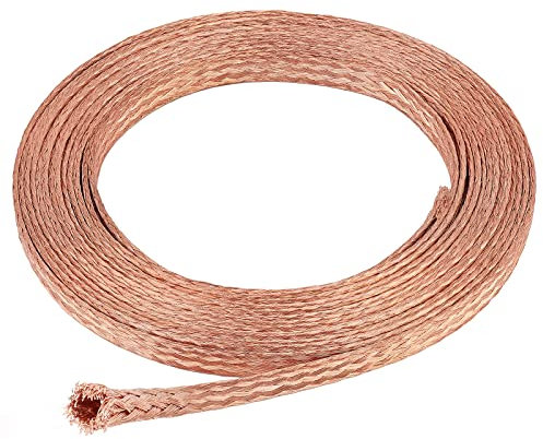 BENECREAT Cable plano de cobre trenzado de 9 mm, alambre de cobre puro trenzado para conectar a tierra y reducir el ruido, 1 mm de grosor
