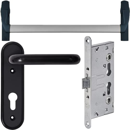 Barra de pánico con asa, cilindro pasante y cerradura de embutir para puertas cortafuegos y/o salidas de seguridad, marcado CE, EN 1125 (kit completo)