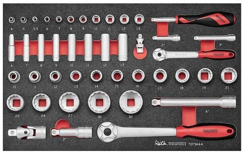 Teng Tools 44 Piece Mixed Drive 12 Point & 6 Point Shallow & Deep Socket & Accessory EVA Foam Set - TEFSK44