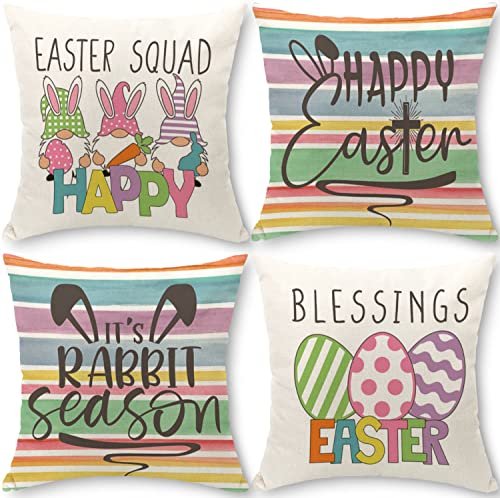 Cirzone Kissenbezug Ostern 40x40 cm 4er Set Ostern Deko Kissenhülle Ostern Kaninchen Saison Kissenhülle Ostern Dekoration für Heim Sofa Garten Schlafzimmer